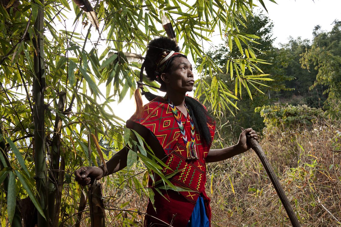 Naga tribesman in traditional dress, far-western Myanmar